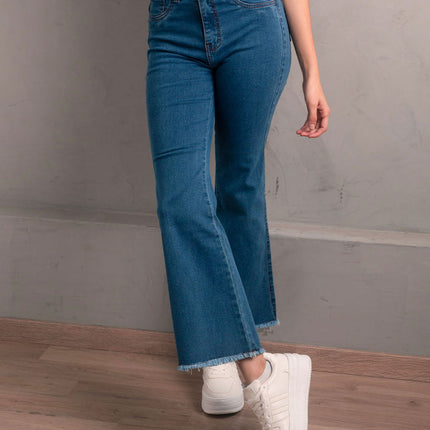 Pantalón Acampanado -  Celeste oscurol Rasgado