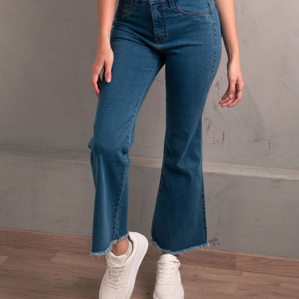Pantalón Acampanado -  Celeste oscurol Rasgado