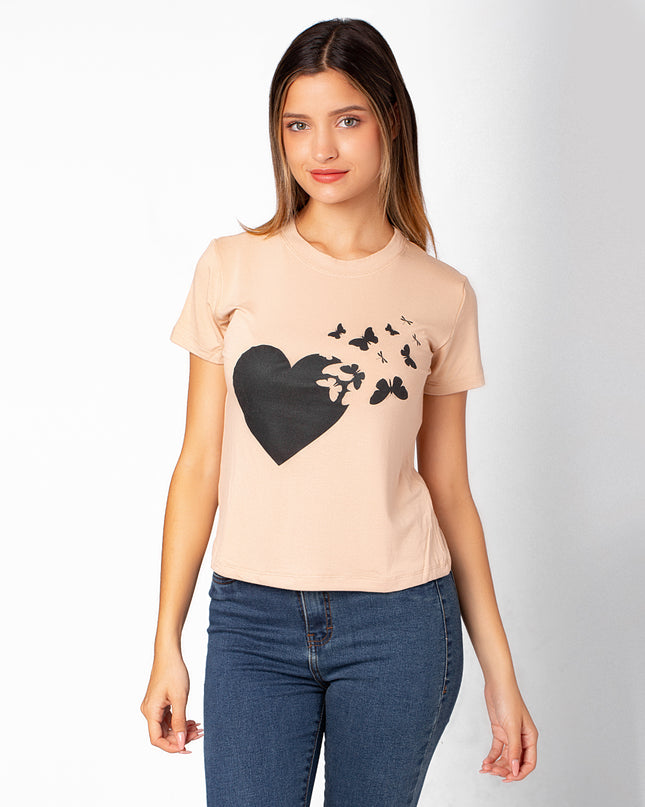 Polo Barú 10.0 - Corazón con Mariposas - Beige