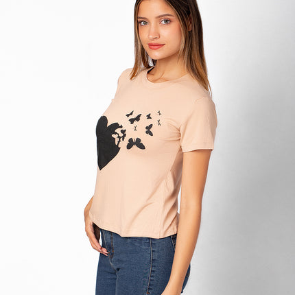 Polo Barú 10.0 - Corazón con Mariposas - Beige