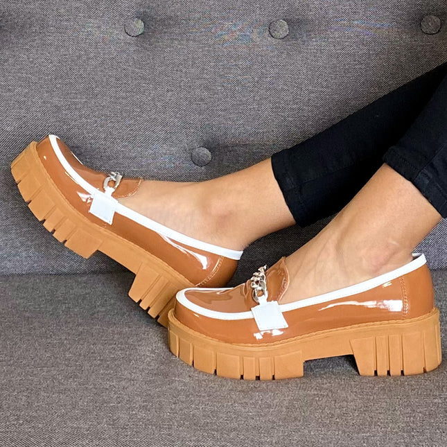Mocasines Mujer Antalya - Camel con blanco