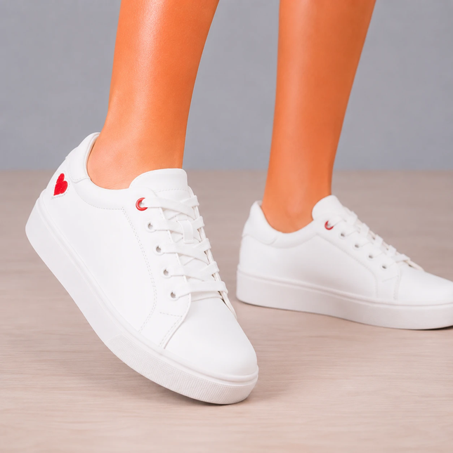 Zapatillas Urbanas Mujer Arezzo - Blanco Corazón Rojo