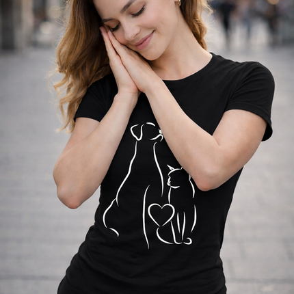 Polo Mujer - GATO Y PERRO CON CORAZÓN