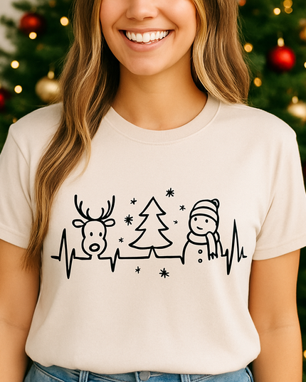 Polo Navideño Mujer - Reno, Arbol y Muñeco de Nieves