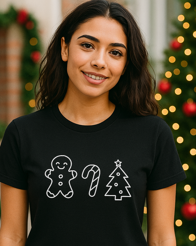 Polo Mujer - Muñeco de Nieve, Caramelo y Arbol