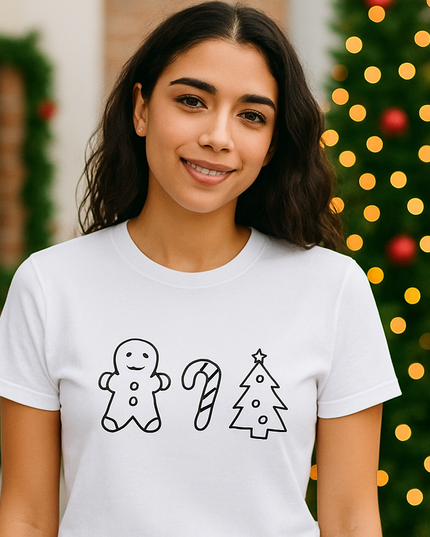 Polo Mujer - Muñeco de Nieve, Caramelo y Arbol