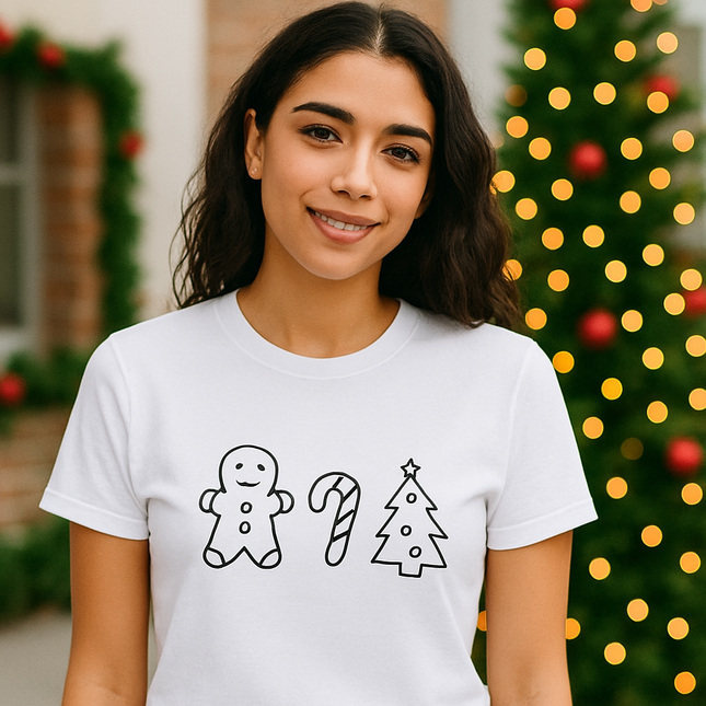 Polo Mujer - Muñeco de Nieve, Caramelo y Arbol