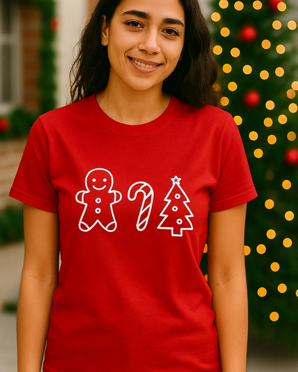 Polo Mujer - Muñeco de Nieve, Caramelo y Arbol