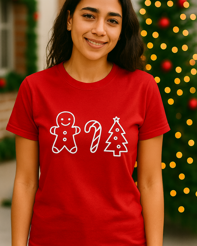 Polo Mujer - Muñeco de Nieve, Caramelo y Arbol