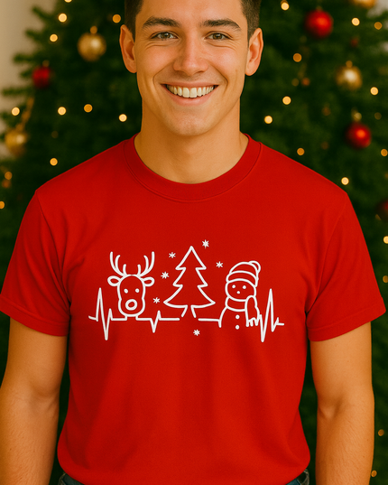 Polo Navideño Hombre - Reno Arbol y Muñeco de Nieve