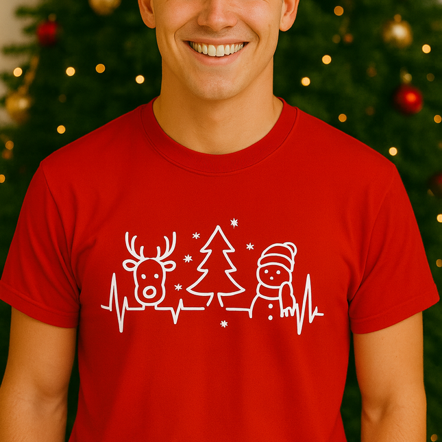 Polo Navideño Hombre - Reno Arbol y Muñeco de Nieve