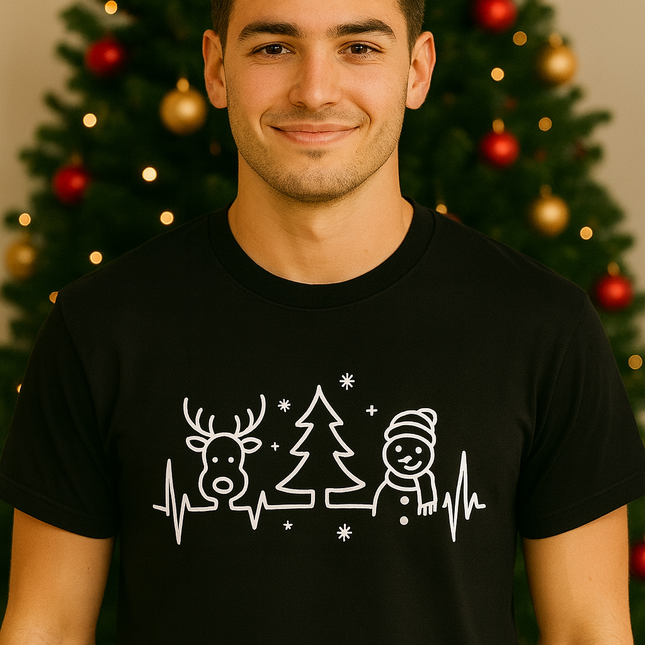 Polo Navideño Hombre - Reno Arbol y Muñeco de Nieve