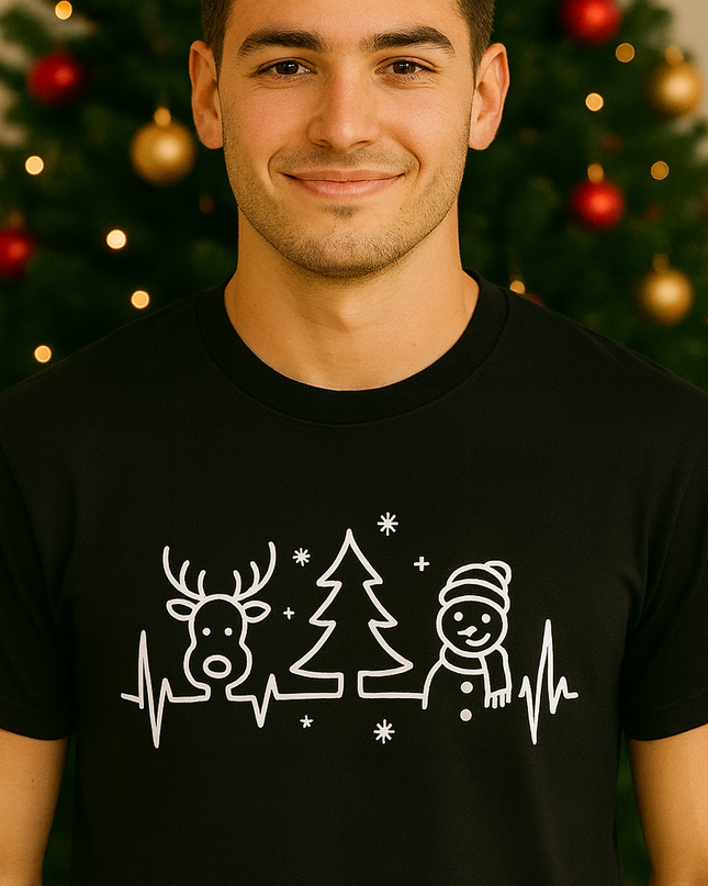 Polo Navideño Hombre - Reno Arbol y Muñeco de Nieve