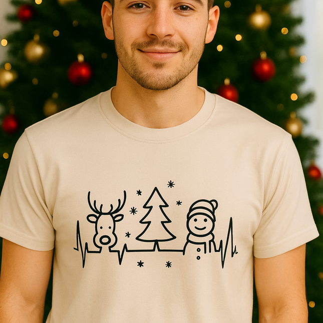 Polo Navideño Hombre - Reno Arbol y Muñeco de Nieve