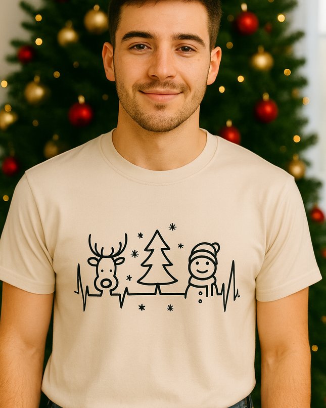 Polo Navideño Hombre - Reno Arbol y Muñeco de Nieve