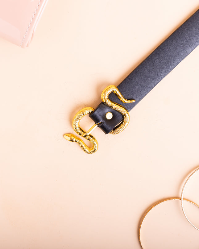 Correa Serpiente Dorado  - Negro