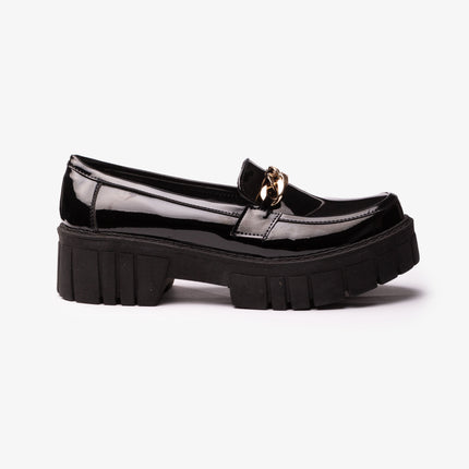 Mocasines Mujer Antalya - Negro Charol Cadena Dorada