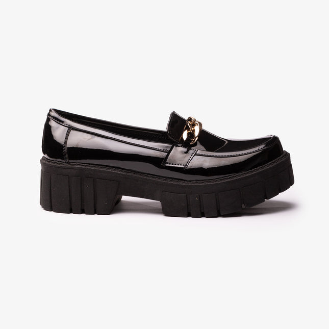 Mocasines Mujer Antalya - Negro Charol Cadena Dorada