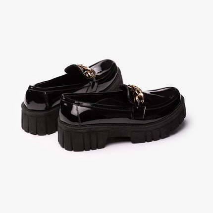 Mocasines Mujer Antalya - Negro Charol Cadena Dorada