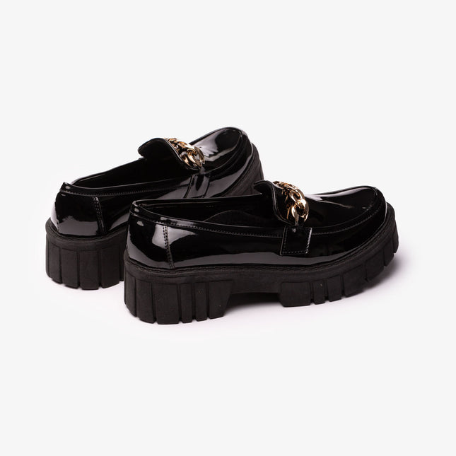 Mocasines Mujer Antalya - Negro Charol Cadena Dorada