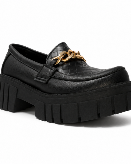 Mocasines Mujer Antalya - Negro Serpiente Cadena Dorada