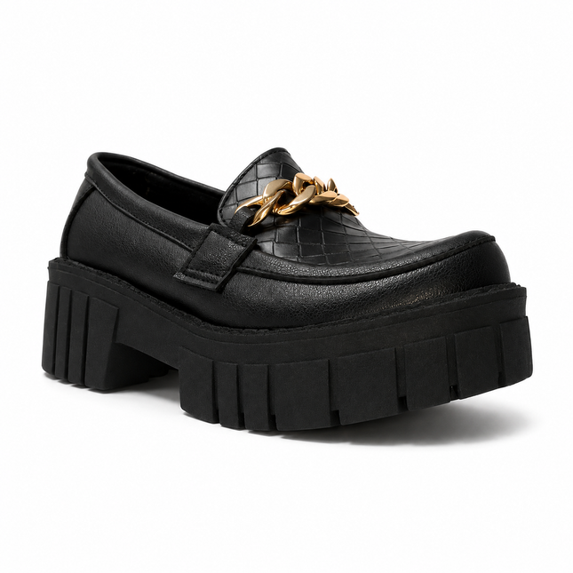 Mocasines Mujer Antalya - Negro Serpiente Cadena Dorada