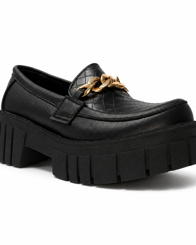 Mocasines Mujer Antalya - Negro Serpiente Cadena Dorada