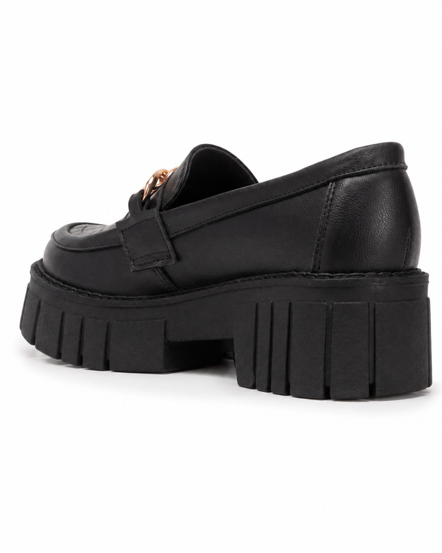Mocasines Mujer Antalya - Negro Serpiente Cadena Dorada