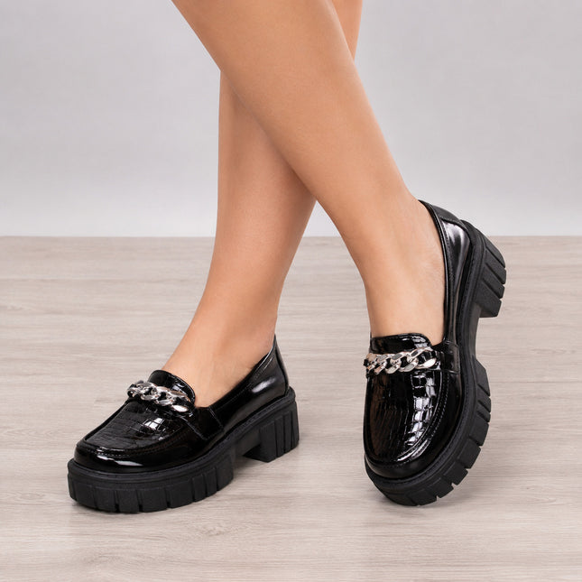 Mocasines Mujer Antalya - Negro Serpiente Charol