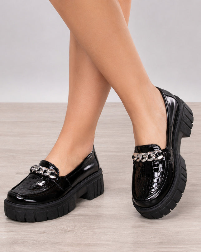 Mocasines Mujer Antalya - Negro Serpiente Charol