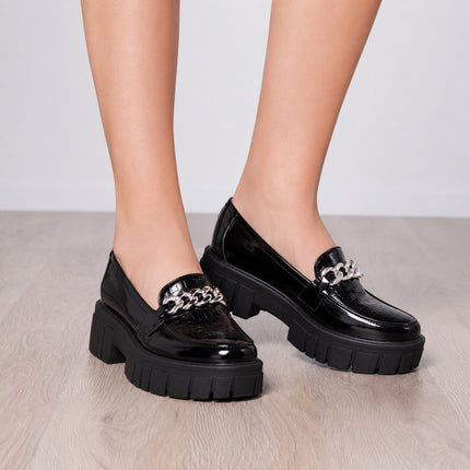 Mocasines Mujer Antalya - Negro Serpiente Charol