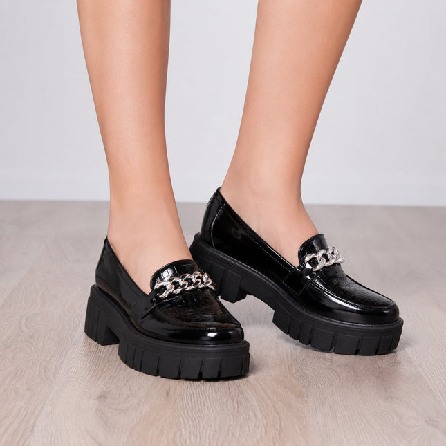 Mocasines Mujer Antalya - Negro Serpiente Charol