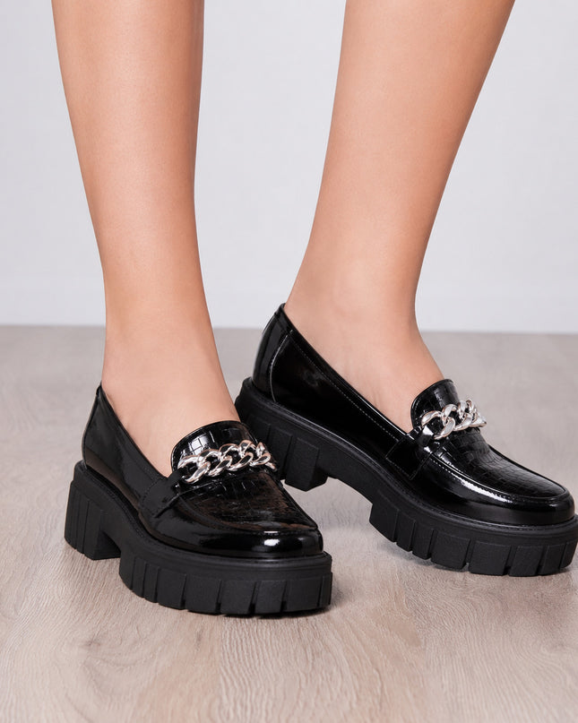 Mocasines Mujer Antalya - Negro Serpiente Charol