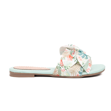 Sandalias Casuales Mujer Flor Floreado - Verde Agua