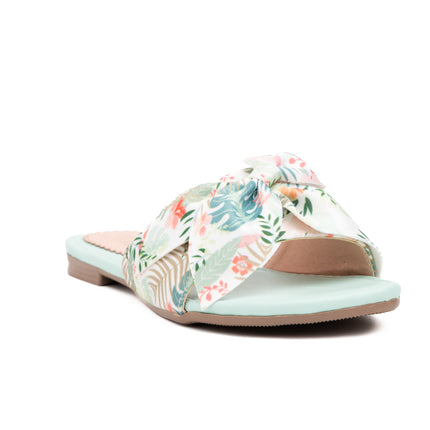 Sandalias Casuales Mujer Flor Floreado - Verde Agua
