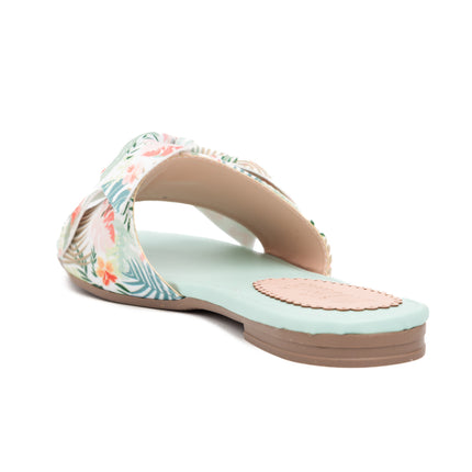Sandalias Casuales Mujer Flor Floreado - Verde Agua