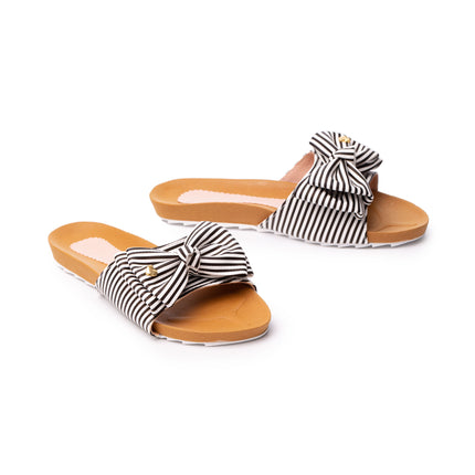 Sandalias Casuales Mujer Minna - Negro Con Rayas
