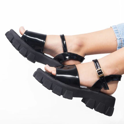 Sandalias Casuales Mujer Reggio - Negro Charol