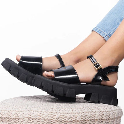 Sandalias Casuales Mujer Reggio - Negro Charol