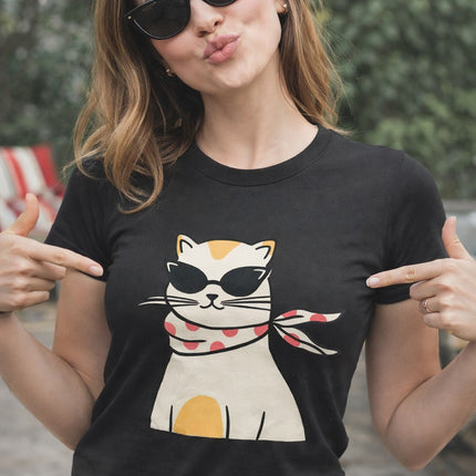 Polo Mujer - Gato Con Lentes Negros