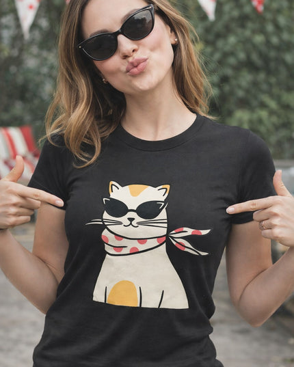 Polo Mujer - Gato Con Lentes Negros
