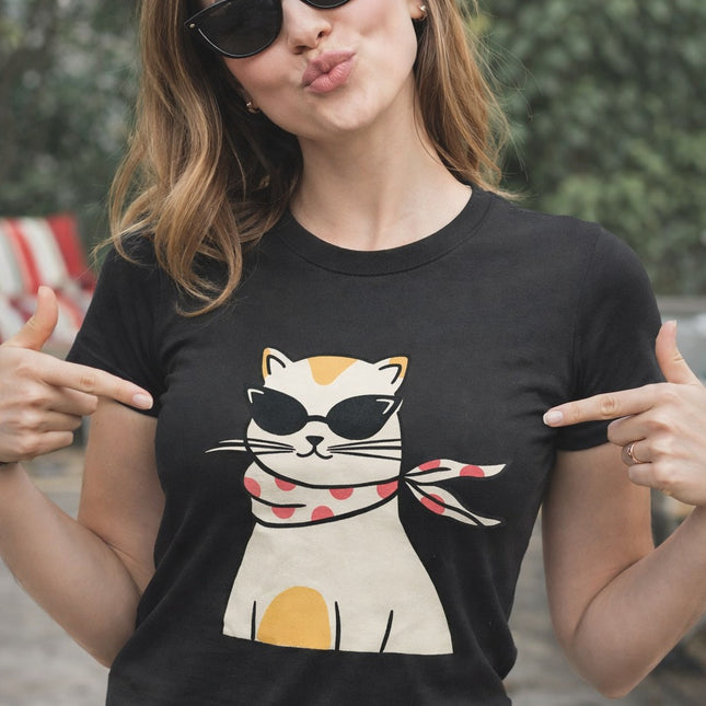 Polo Mujer - Gato Con Lentes Negros