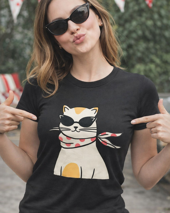 Polo Mujer - Gato Con Lentes Negros