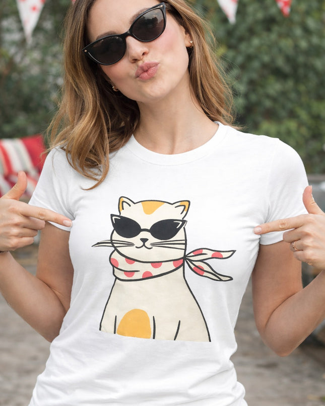 Polo Mujer - Gato Con Lentes Negros