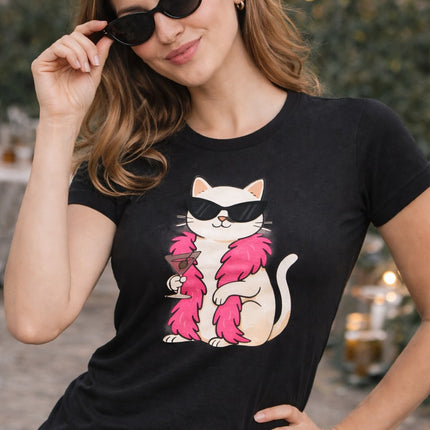 Polo Mujer - Gato Con Bufanda Rosa