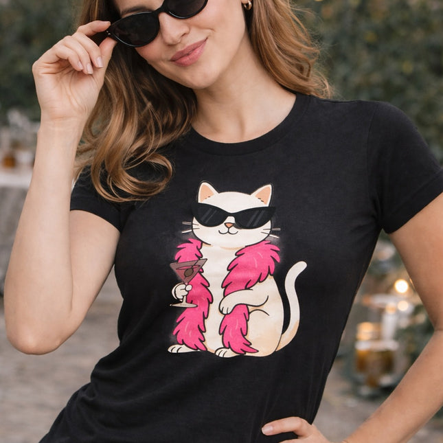 Polo Mujer - Gato Con Bufanda Rosa