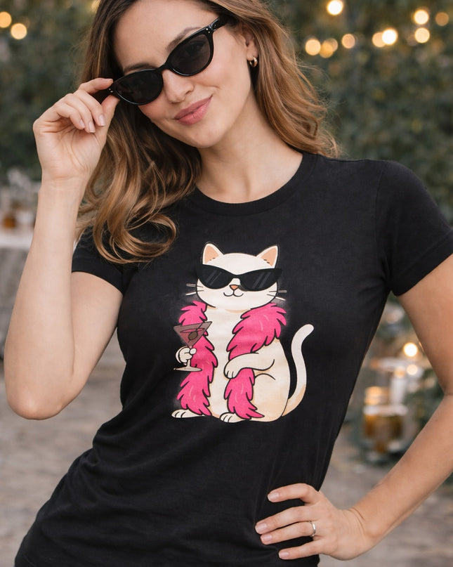 Polo Mujer - Gato Con Bufanda Rosa