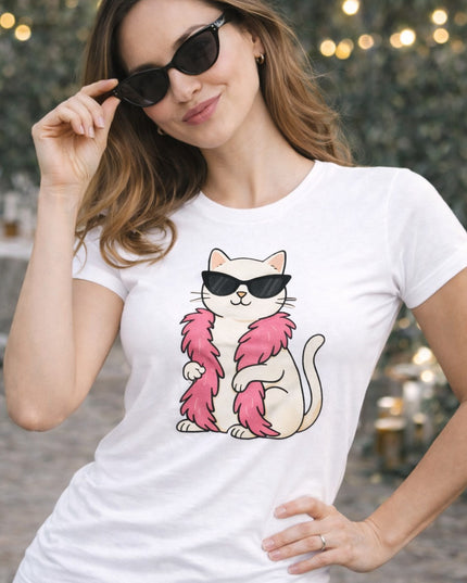 Polo Mujer - Gato Con Bufanda Rosa