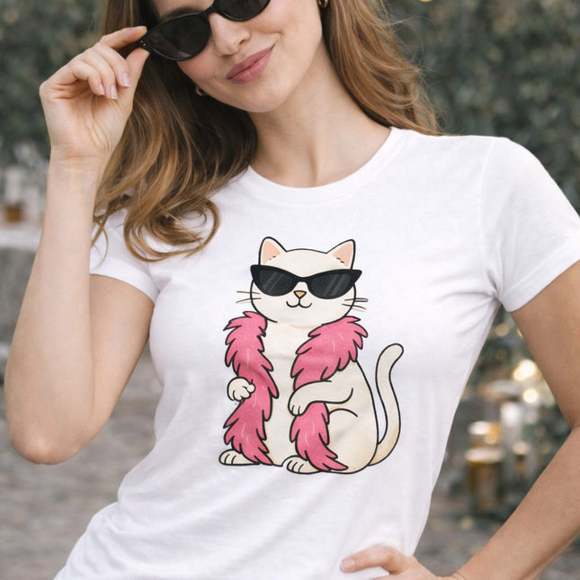 Polo Mujer - Gato Con Bufanda Rosa