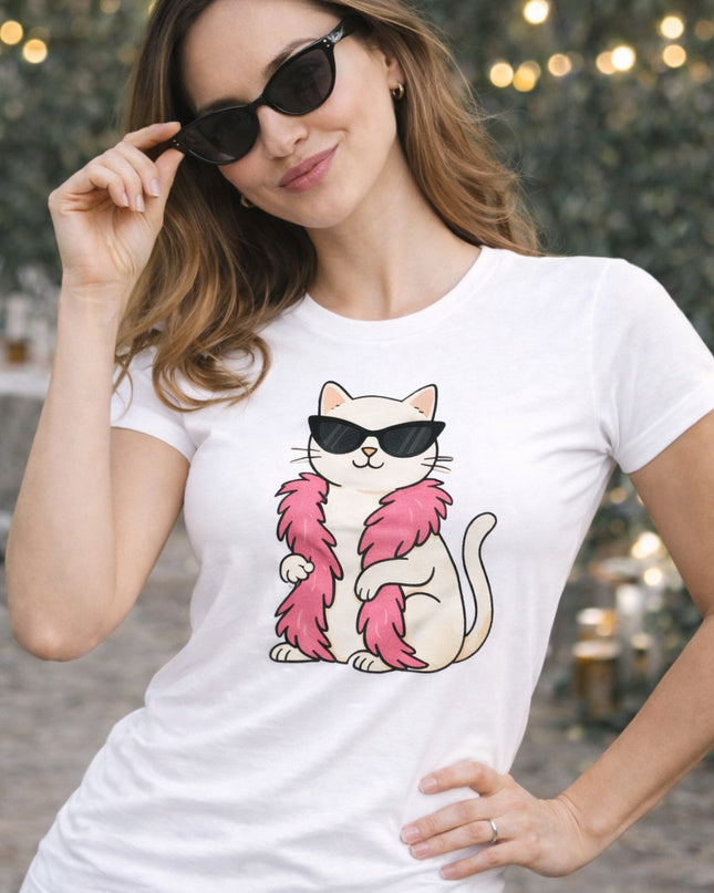 Polo Mujer - Gato Con Bufanda Rosa